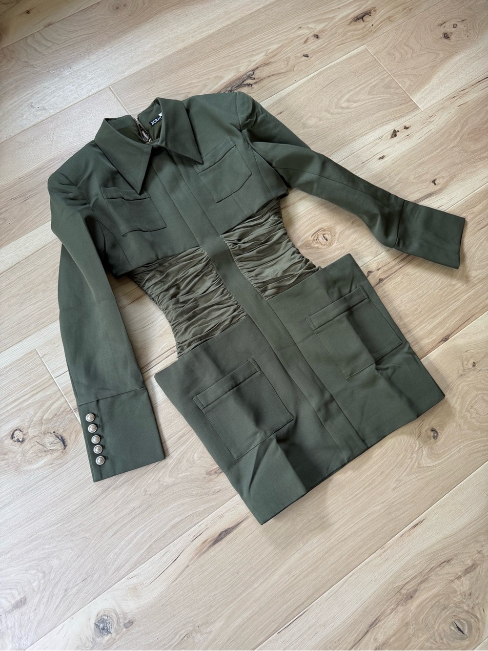 Olive Green Fitted Waist Jacket